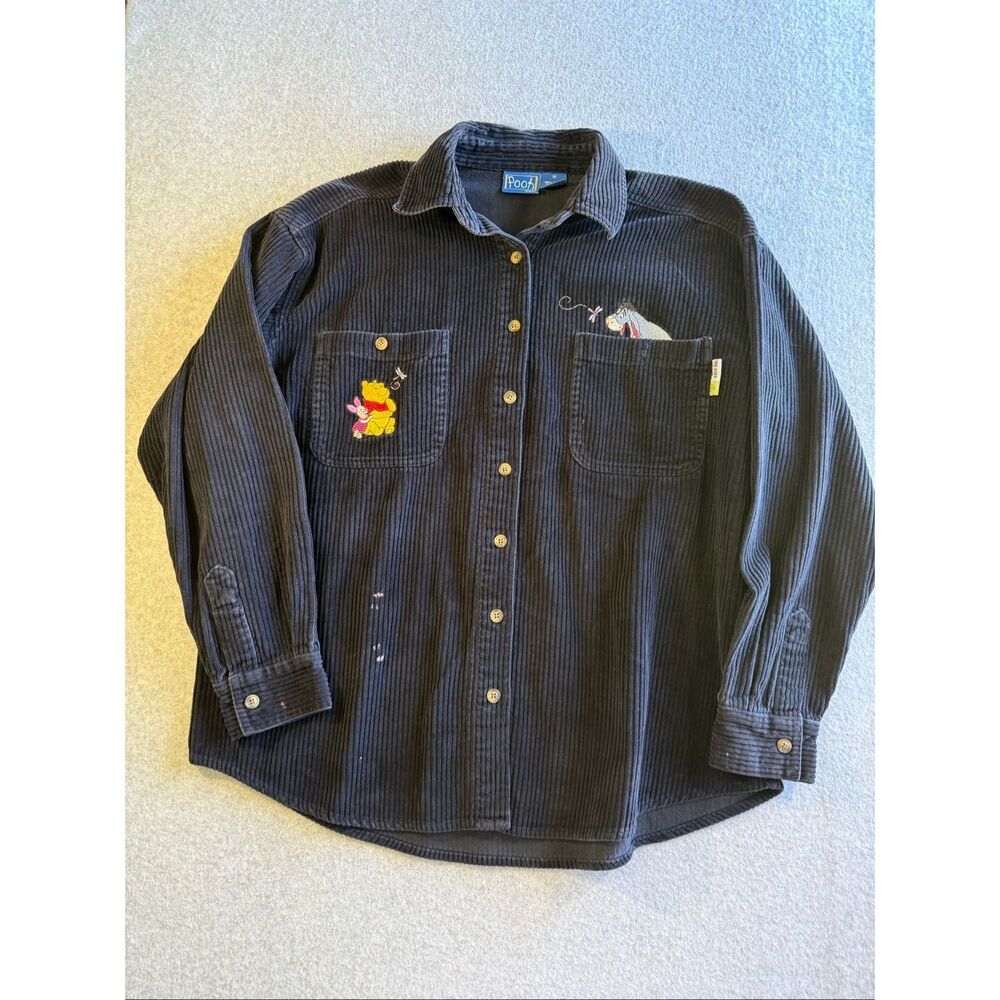 VTG Y2K Disney Winnie the Pooh embroidered cotton corduroy button-up shirt M